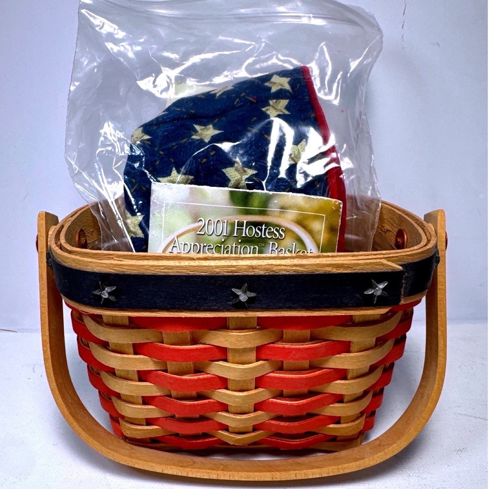 Longaberger 2001 Hostess Appreciation Basket Set Red Blue Star Liner